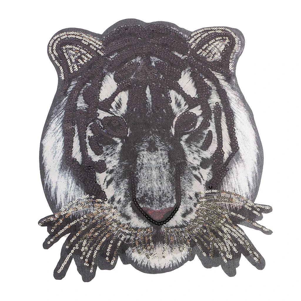 Large Tiger Head Patches Sequin Badge Patch Sticker Applique Tiger Head Sew on T-shirt Jackets Coats Garment Clothes Bag Decorat