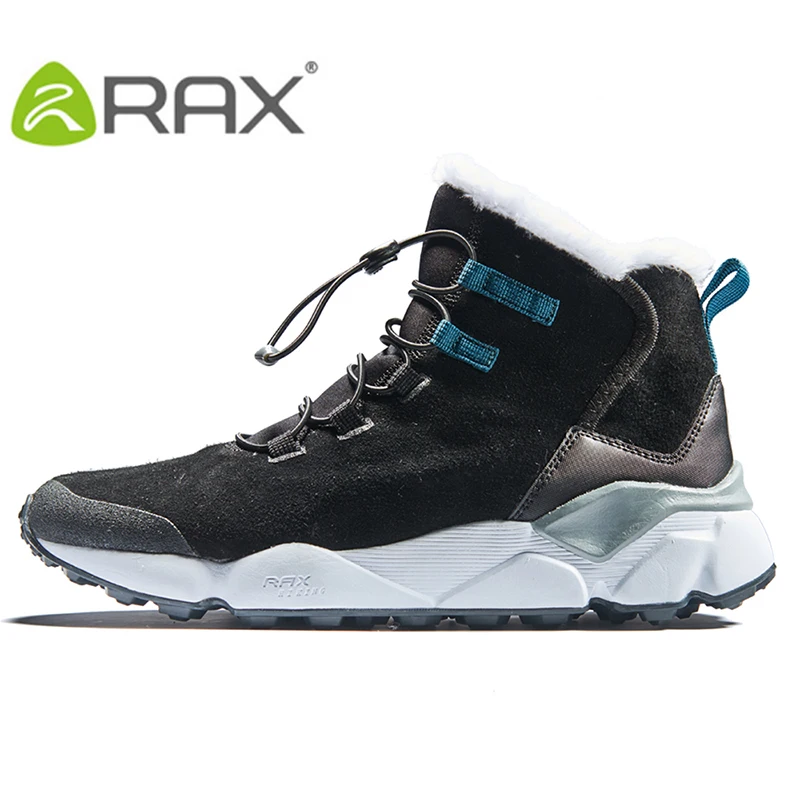 RAX Mens Geunine Leather Hiking Shoes For Men Fleece Snow Boots Warm Trekking Walking Shoes Hiking Boots Men Sneakers Boots