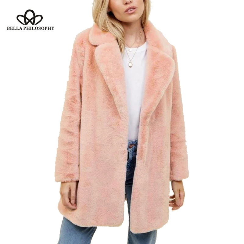 Bella Philosophy Winter 2018 Plus Size Women Pink Fur Women Coat Thick Female Coat Winter Warm Solid Women\'S Coats Jacket