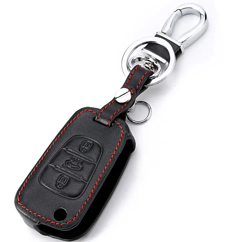 Genuine Leather Remote Flip Key Case Fob Cover For Kia Rio Sportage Soul Ceed For Hyundai I30 Verna Veloster I35  WINTER SALE