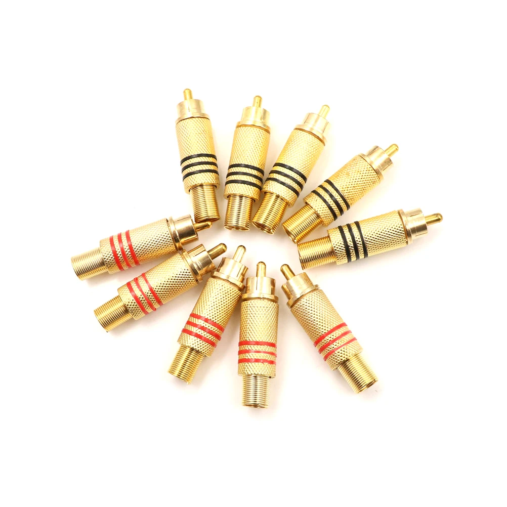 10PCS/Lot RCA Connector Male Jack Plug AV Plugs For PC Audio Vedio Welding DIY Parts Gold Red Black Metal Spring