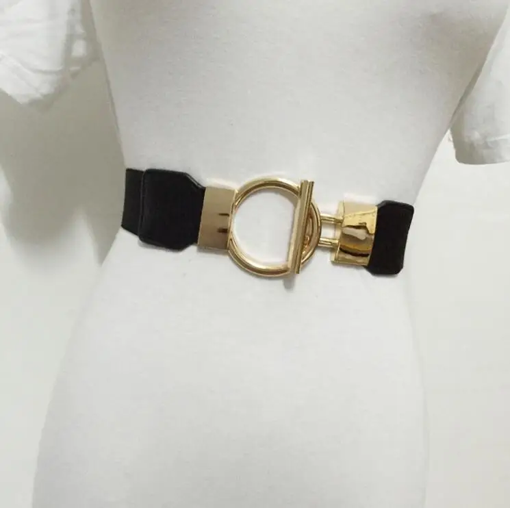 Women's runway fashion gold buckle elastic Cummerbunds female Dress Corsets Waistband Belts decoration wide belt R1527