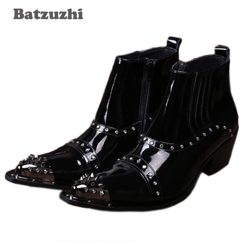 Batzuzhi Italy Edition Personality ROCK high help with steel-toed pointed boots man Casual  Boots man's leather boots Fashion!!