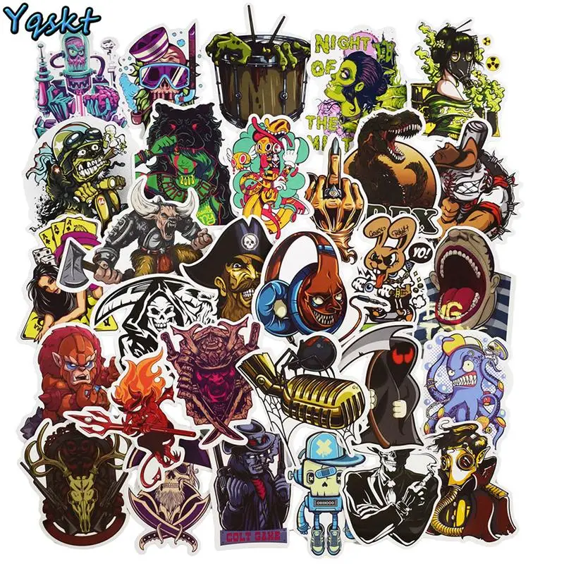 50 Pcs Mixed Terror Stickers for Luggage Laptop Skateboard Bike Motorcycle Car Styling Decals PVC Cool Waterproof Sticker