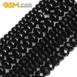 Natural Black Agates Smooth Faceted Surface Rondelle Shape Spacer Natural Bead For Jewelry Making Loose Beads 15 Inch Wholesale