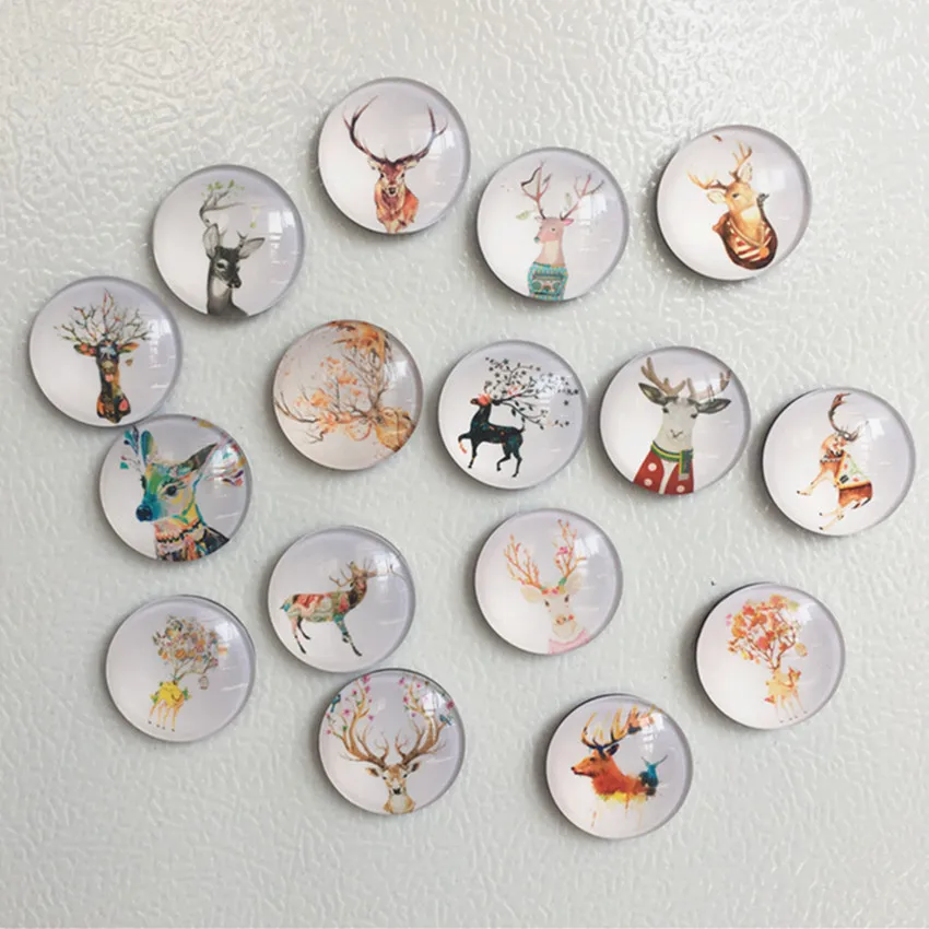 Free shipping(16pcs/lot)Cute Deer Glass fridge Magnet Cartoon Animal Refrigerator Message Stickers Kitchen/Home Decor Party Gift