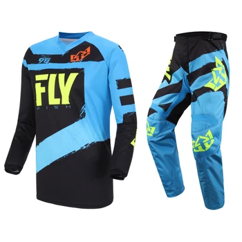 New Fly Fish Motocross Racing Blue F-16 Jersey &amp; Pants Combo Set MX/ATV/BMX/MTB Riding Gear