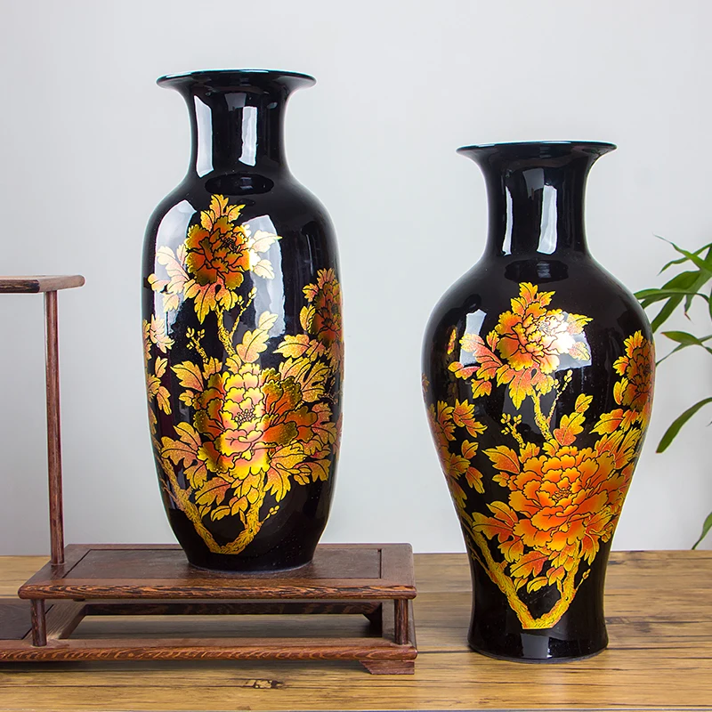 Chinese Classic Royal Crystal Glaze Black Porcelain Vase Home Decoration Ceramic Art Flower Vase