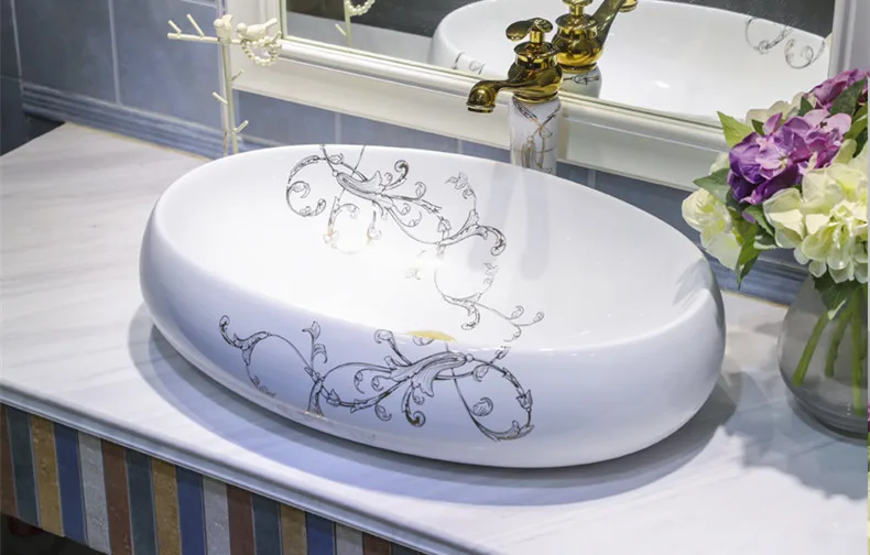 Oval white Jingdezhen ceramic sink Chinese wash basin Ceramic Counter Top small ceramic Wash Basin Bathroom Sink