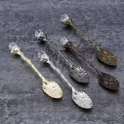 Exquisite Retro Crystal Head Dining Bar Spoon Royal Style Metal Carved Spoon Coffee Tea Spoon Dessert Scoop Kitchen Accessories