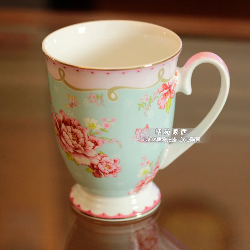 

Pastel peony high-grade bone china cup tall glass mug Milk Cup European fashion cup coffee mug