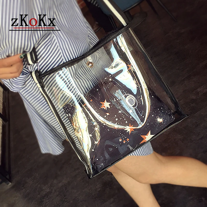 Clear bag Women Transparent Fashion Beach Bag 2024 Female Two in one High Quality Shoulder Bag Large Summer Comfortable