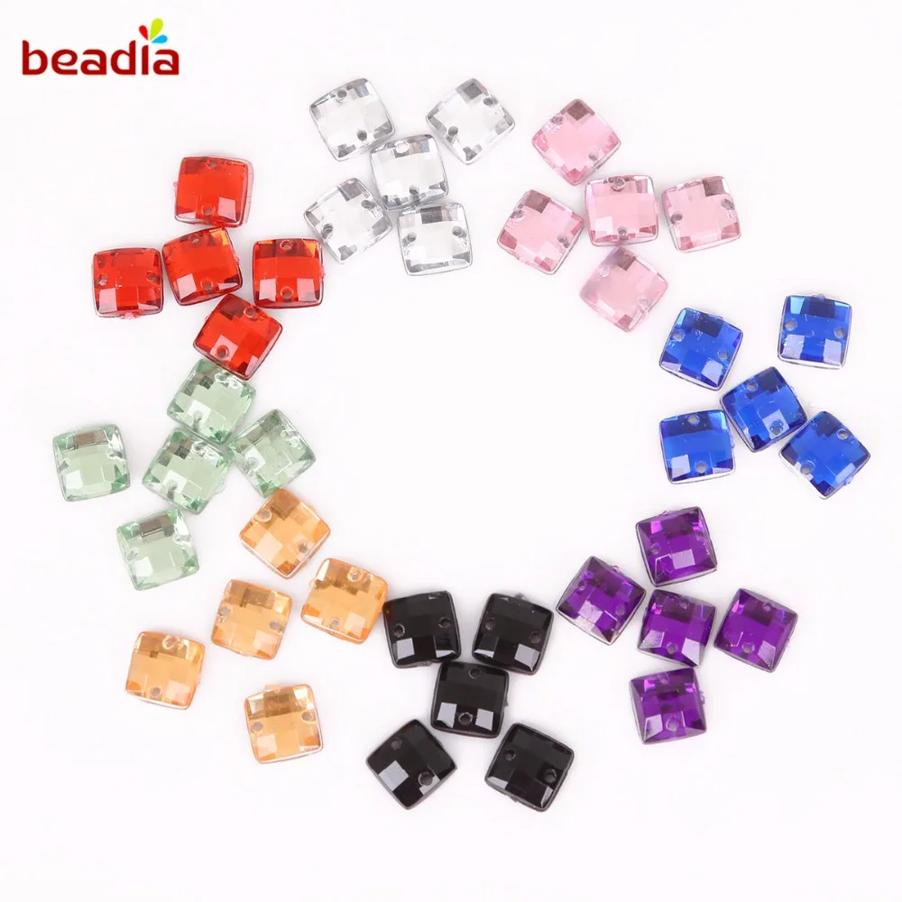 New Arrival 8*8mm Square Shape 100Pcs Lucency Crystal Stone 2 Holes Sew On Rhinestones For Clothing Shoes Decoration DIY Craft