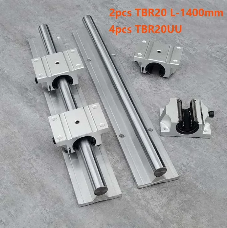 

2pcs TBR20 L-1400mm support rail linear guide + 4pcs TBR20UU linear bearing blocks for CNC router parts