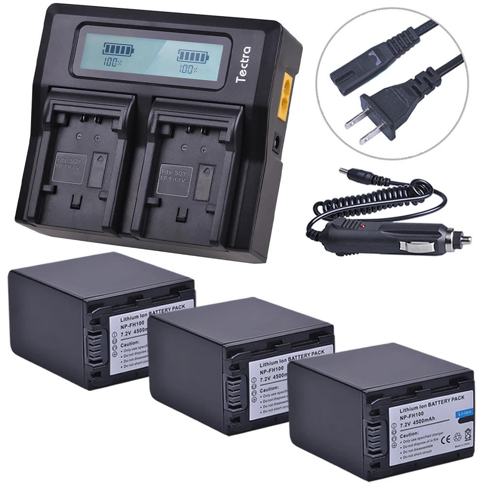 

Tectra 3Pcs NP-FH100 NPFH100 NP FH100 Camera Battery + LCD Rapid Dual Charger For Sony DCR-SX40 SX40R SX41 HDR-CX105 SR42E SR45E