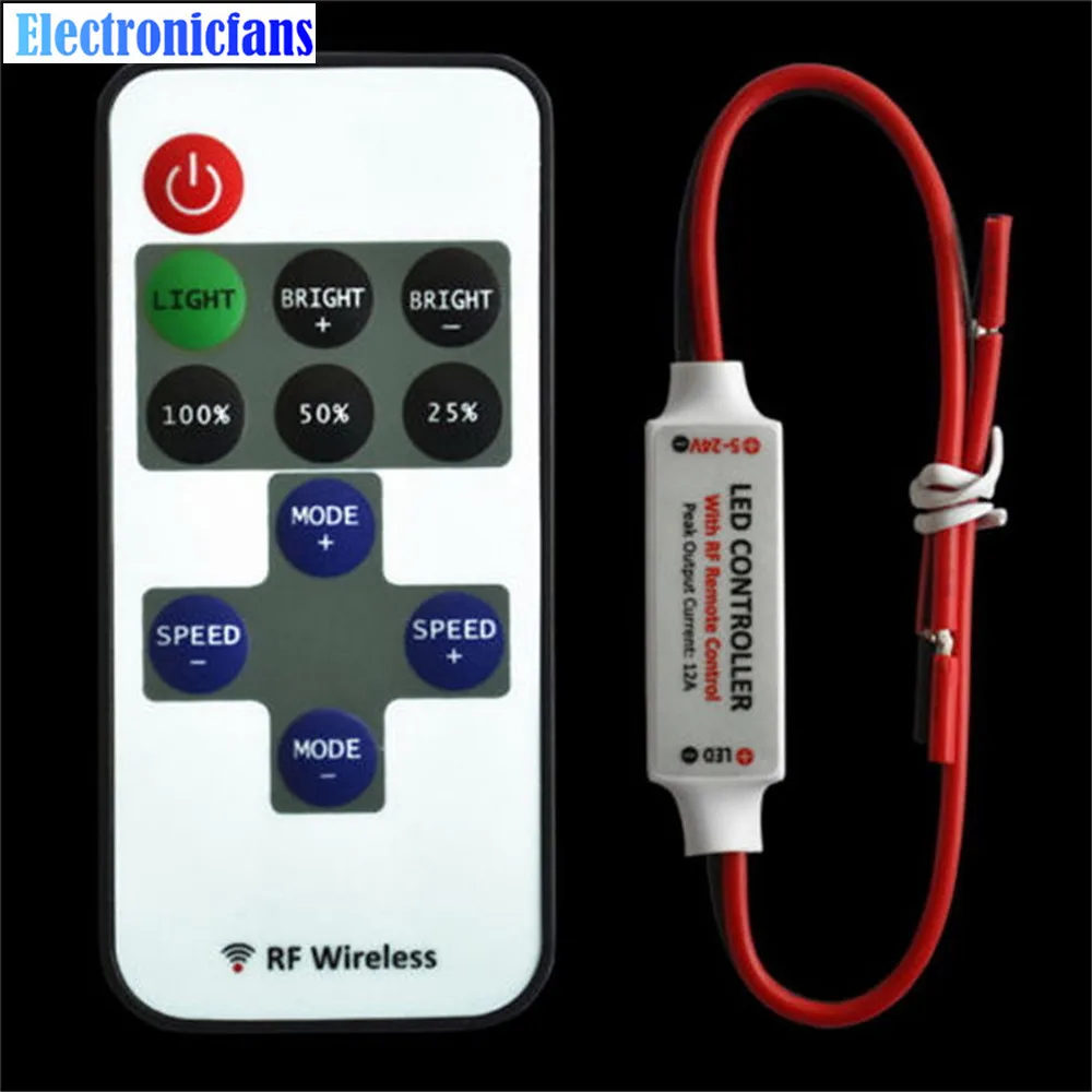 12V RF Wireless Remote Control In-line Led Strip Dimmer 10-Level Bright Speed Led Switch Module Voltage Regulator Dimmers