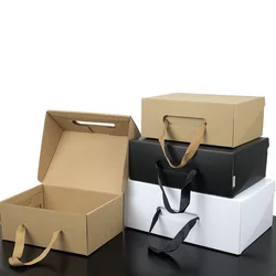 50Pcs/Lot White/Black Kraft Paper Gift Box Children's shoe box Portable Case Women men shoe box 4 Size Custom logo
