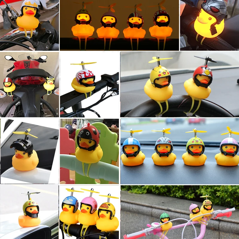 Light Up Cute Yellow Rubber Duck Toy Car Ornament Bike Hat Decoration Stroller Pendant Bamboo Dragonfly