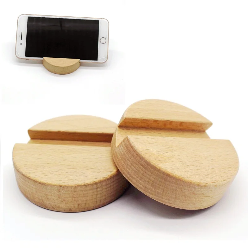 100Pcs/Lot Beech Wood Round Phone Stand Holder Mobile Phone Stand Universal Wooden Stand Holder For Mobile Phone Samsung