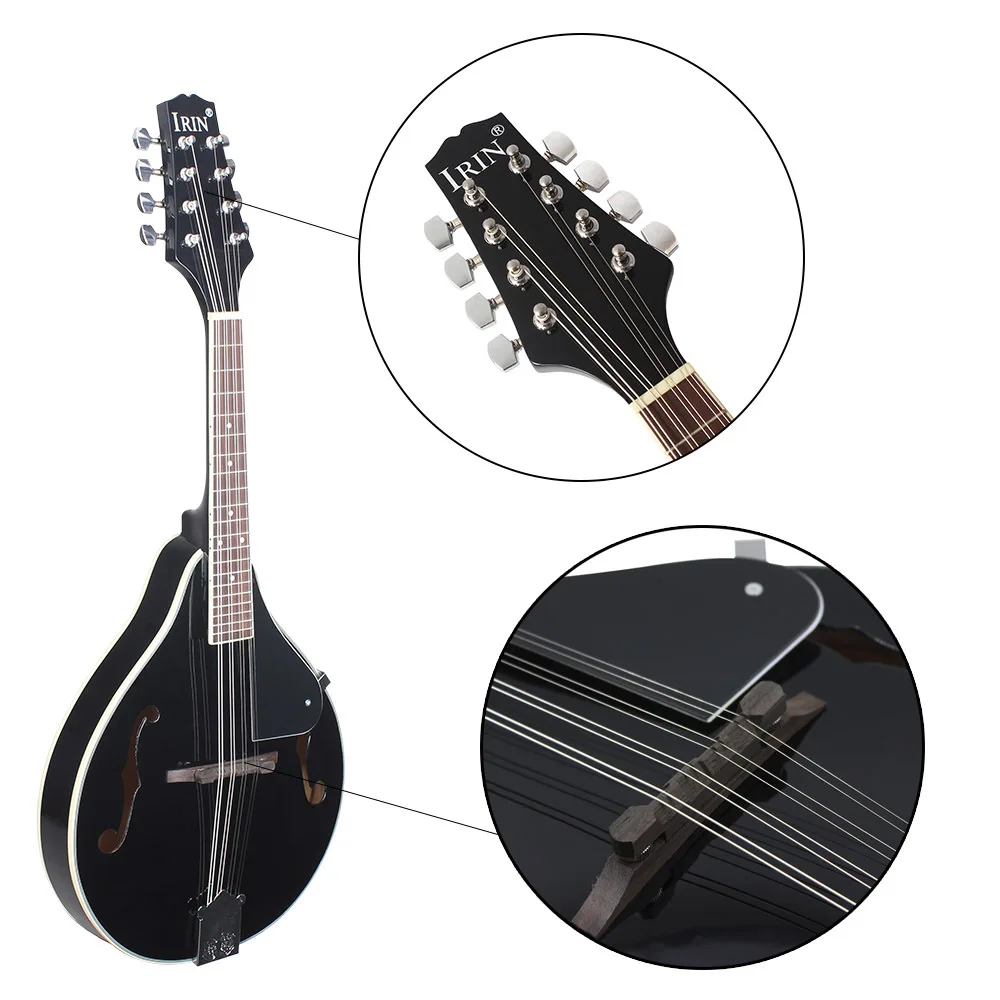 A-Style 8-String Basswood Mandolin Musical Instrument Ukulele with Rosewood Steel String Mandolin Guitar Instrument Adjustable