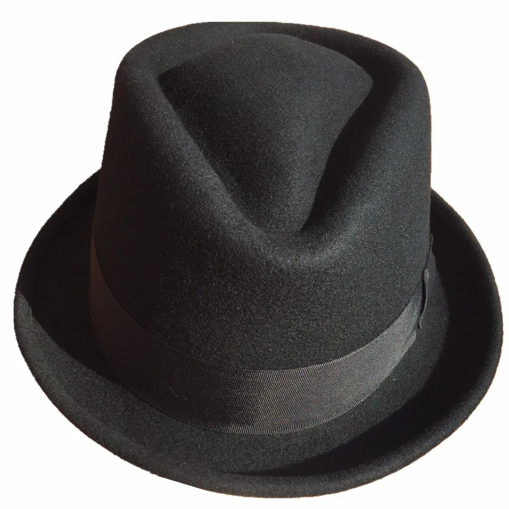 Black and Brown Wool Felt  Trilby  Fedora Hat -Diamond Crown