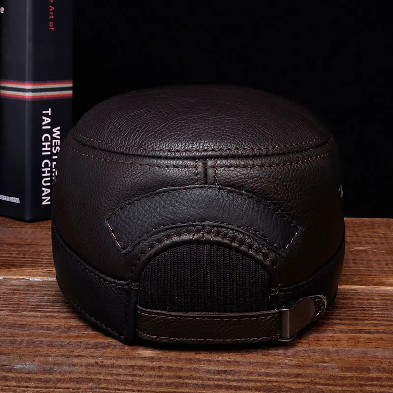 HL088 Men\'s Genuine Leather Baseball Caps New Brand New Winter Warm Russian Real Leather Caps