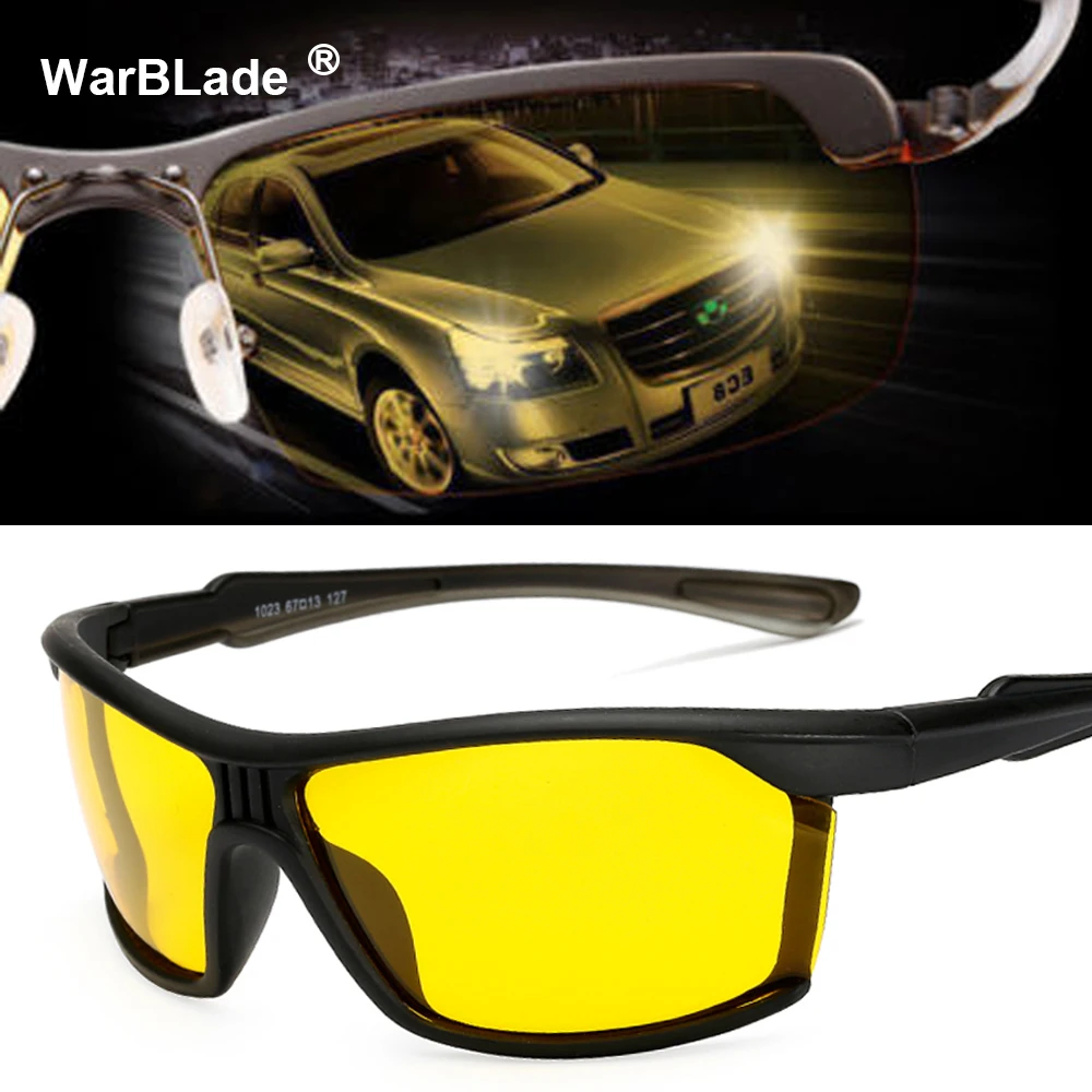 WarBLade Men Polarized Night Driving Sunglasses Men Brand Designer Yellow Lens Night Vision Driving Glasses Goggles Reduce Glare