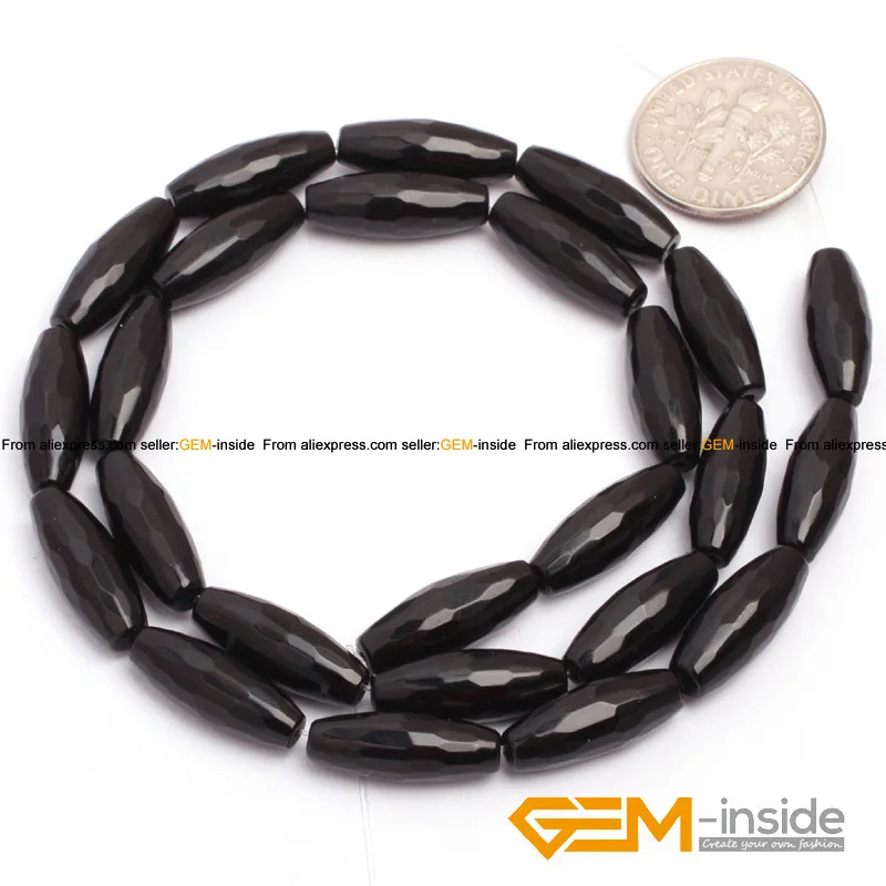 Olivary Rice Faceted AA Grade Black Agates Beads Natural Stone Bead DIY Loose Bead For Jewelry Making Strand 15\