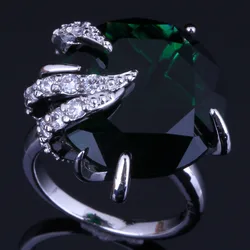 Clean Round Green Cubic Zirconia White CZ 925 Sterling Silver Ring V0555