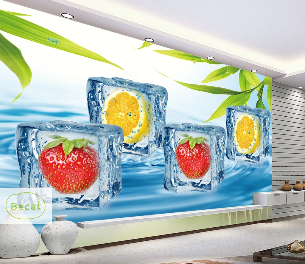 

Bacal Custom Modern Minimalist Mural Photo Wallpaper 3D Ice block Fruits Wall Mural Abstract Art Wall Paper Bedroom Wall Decor