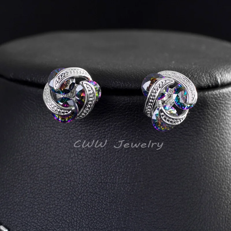 CWWZircons Neue Mode Runde Cut Natürliche Regenbogen Feuer Mystic Kristall Ohrringe Und Halskette Schmuck Sets für Frauen T212