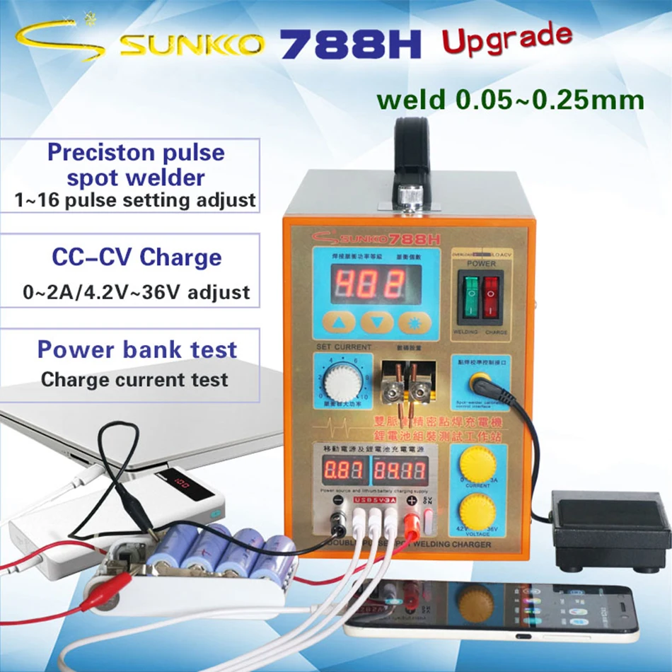 SUNKKO 788H Small Mobile Power Charging Treasure Welding Charging Dual-use 18650 Battery Spot Welding Machine