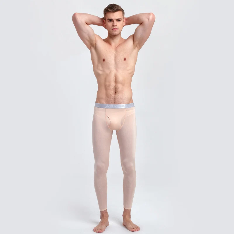 2019 Men Thermal Underwear Long Johns Ice Silk Slim Seamless Sexy Mens Tight Underpants Leggings Ultra-thin Calzoncillos Hombre