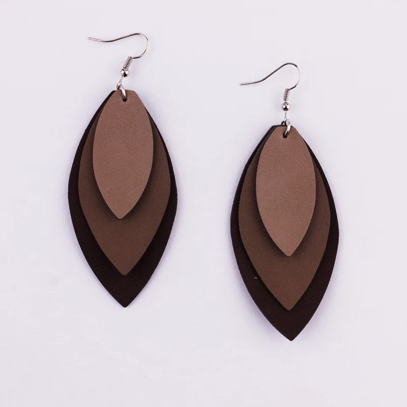 Oval Leather Marquise Statement Earrings for Women Fashion Jewelry Wholesale