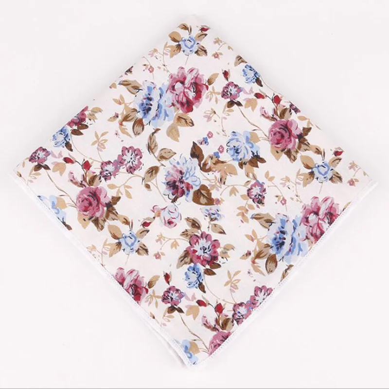 RBOCOTT Men\'s Handkerchief Cotton Floral Pocket Square 25cm*25cm  For Men Party Business Wedding Accessories