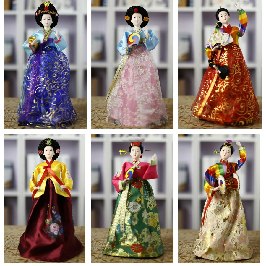 

Korean Hanbok Doll Ornament Folk Craft Ornament Silky Restaurant Decoration Variety Pattern