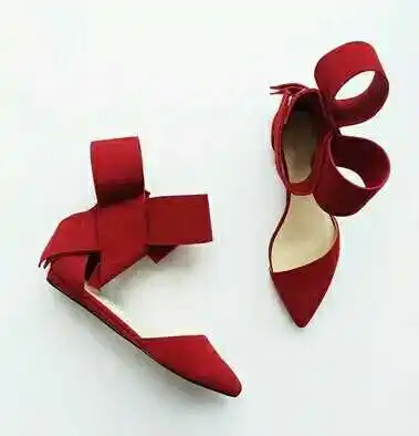 Hot Red Black Suede Big Bowtie Flat Shoes Young Girls Sweet Style Pointed Toe Butterfly-knot Dress Shoes Beach Dress Footwear
