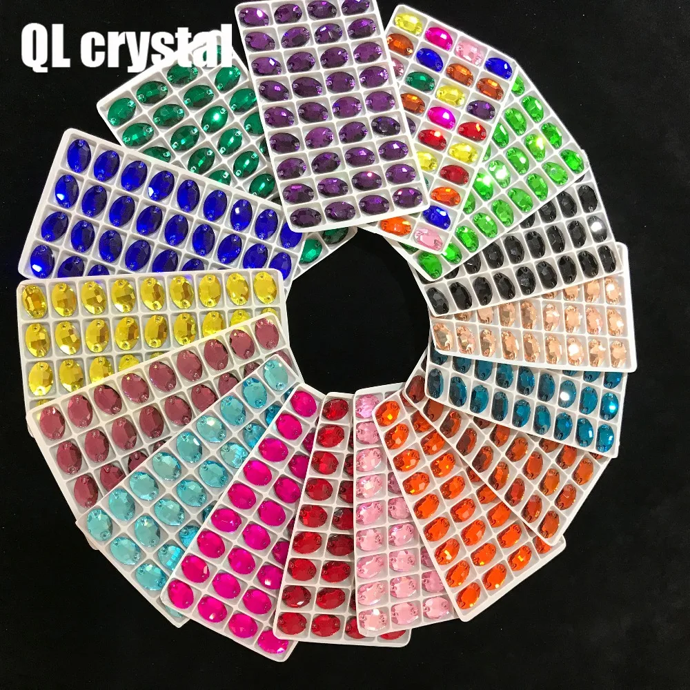 ALL Size ALL Color Oval Sew On Crystal Rhinestones Flatback with 2 holes for Making wedding dress  bags shoes accessories