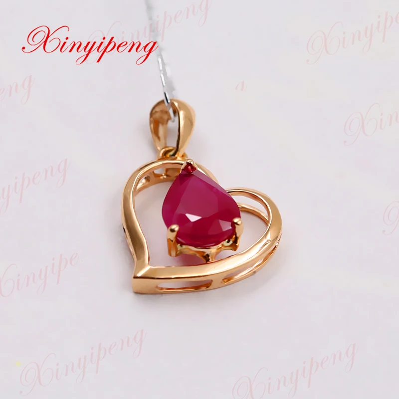 

Xinyipeng18K rose gold inlaid natural ruby pendant for women Contracted style beautiful heart