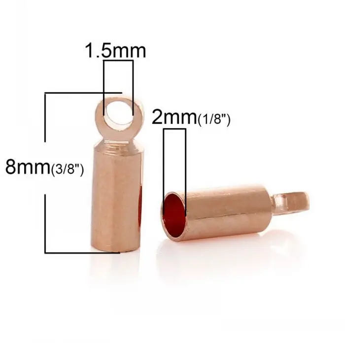 DoreenBeads Retail Copper Necklace Cord End Tip Beads Caps Column/Cylinder Rose Gold(Fit 2mm Cord)W/Loop 8mm x 2.5mm,200PCs