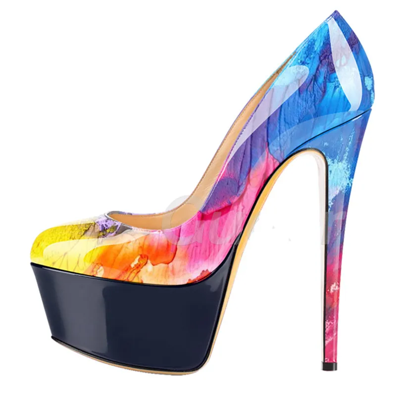 

New Fashion design floral printing thin high heels women platform pumps sexy night club party prom shoes female