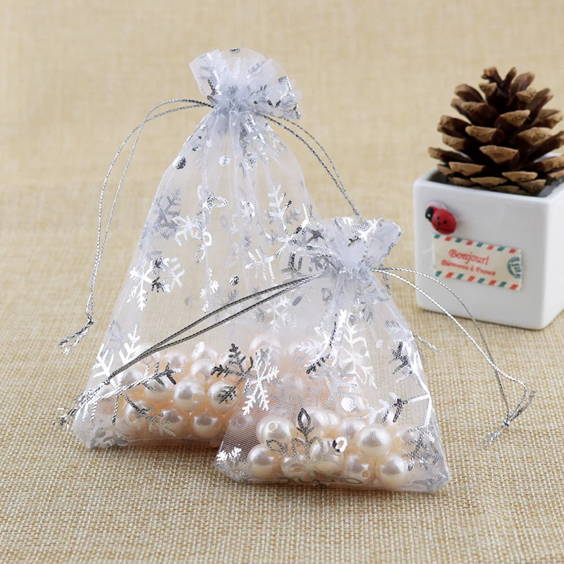 50 pz/lotto 7x9 10x14 13x18 CM Piccoli sacchetti di Organza Sacchetti di Caramelle Sacchetti di Imballaggio Dei Monili di Cerimonia Nuziale decorazione Di Natale Sacchetto del Regalo Borse multiuso