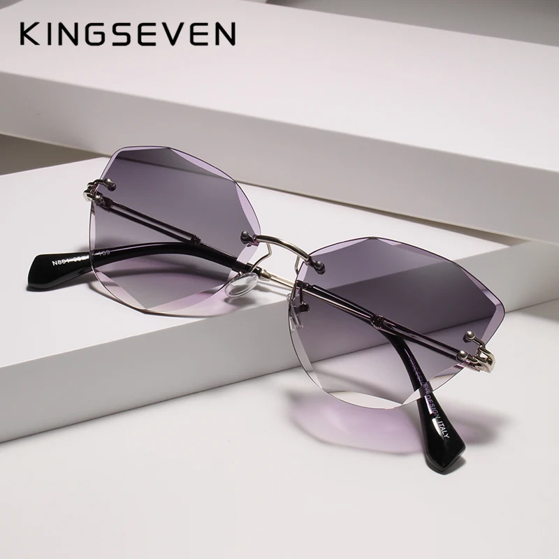 KINGSEVEN-gafas de sol sin montura para mujer, lentes de sol con montura de aleación, estilo clásico, marca de diseñador