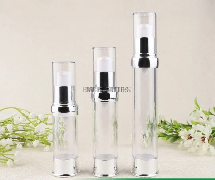 300pcs/lot Silver 15ml 30ml 50ml Airless Pump,Clear Convex Shouler Bottle,Empty Refillable Diy Skin Care Creations