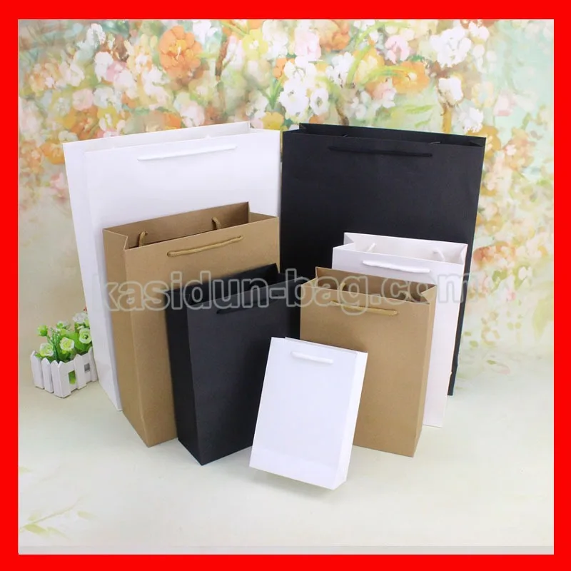 

(100PCS/lot) 10 SIZE available wholesale high quality black white brown paper bag for clothes shopping and shoes box