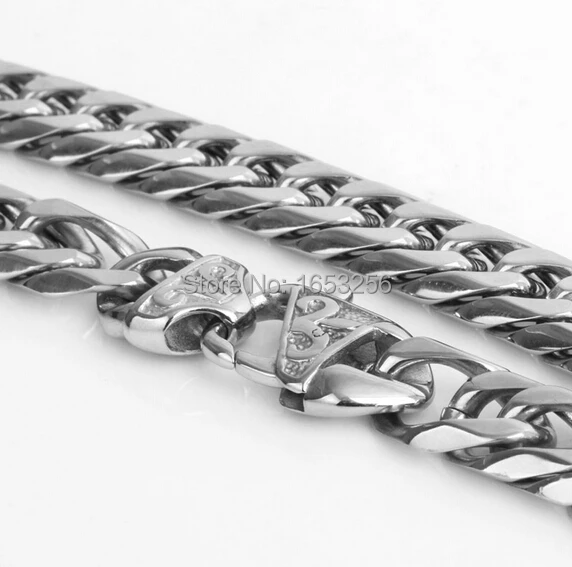 

15mm wide 24'' Men's Jewelry Stainless Steel High Quality Double Curb Link-chain Necklace Heavyweight Cool Clasp