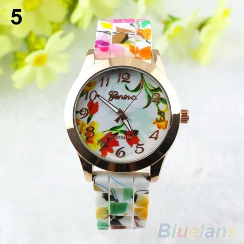 

Women Watches Silicon Band Flower Print Jelly Sports Quartz Wrist Watch wristwatches 021K 3WJL