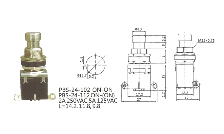 NS218 PBS-24-102 ON ON 6 PIN 12v 0.5a foot type push button switch