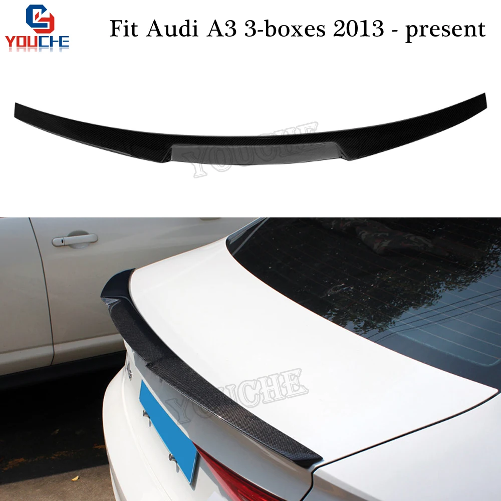 M4 Style Carbon Fiber Material Car Rear Wing for Audi A3 8V 2013 - Present Sedan Coupe 3-boxes Model Boot Tail Lip Spoiler