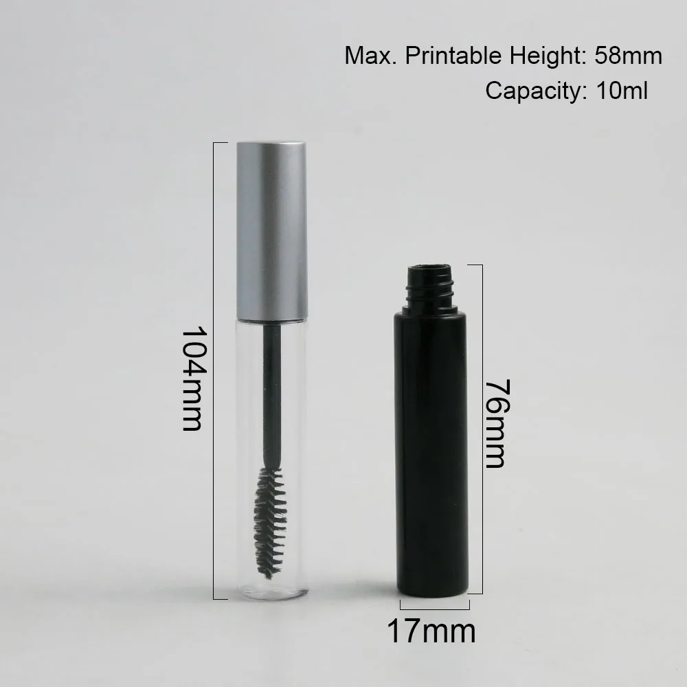 20 x10ml Empty Plastic Portable Bottle Eyelash Tube Mascara Cream Vial/Container Fashionable with Silver/Black Lid Drop Shipping